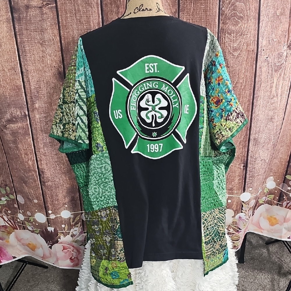 FLOGGING MOLLY SILK KANTHA PATCHWORK TOP SM-2X